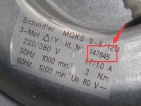 Schindler QKS9 deurmotor, MQKS9-6/12U, 147845 QKS9 Motor 220/380V