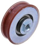 Deurrol, 50mm, inwendig M8, stalen kern, zware uitvoering, toepasbaar op Kone AMD R1 cabine/schachtdeur