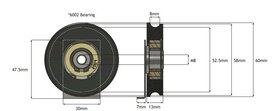 DYNSO Blue-Line deurrol, 60mm, toepasbaar op Kone ADX centrale cabine/schachtdeur