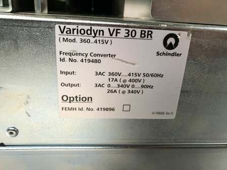 Schindler, Variodyn VF30BR, 17A frequentie inverter 419896 (used)