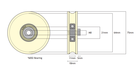 Sematic doorroller 74mm / M8 inwendig, C144AATA