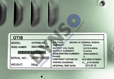 Otis ReGen OVFR2B frequentie inverter, KBA21310AAN1 OVFR02B-403