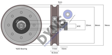 Kone doorroller AMD red 94mm, excentric bolt M10