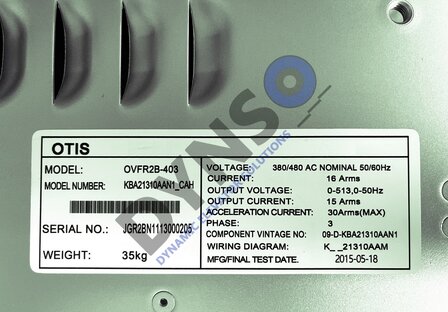 Otis ReGen OVFR2B frequency inverter, KBA21310AAN1 OVFR02B-403