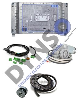 Sematic cabin door drive replacement set, consisting of: door motor, CDD6 control, cable set, tensioner pulley and 3 meter toothed belt.