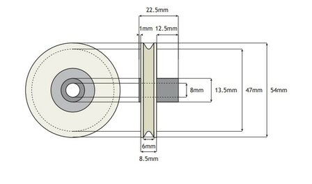 Kabelrol, 54mm, toepasbaar op Otis Prima cabinedeur