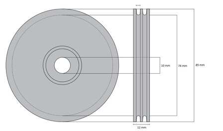 DYNSO Otis Europa RVS Kabelrol, tbv 9691 cabinedeur , dubbelrillig, 85mm, asgat 10mm (FO2085Z560)