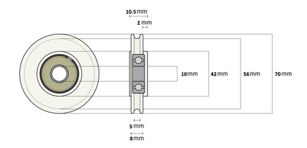 DYNSO Otis New York RVS kabelrol tbv sluitgewicht, 70mm, asgat 10mm (265BD2)