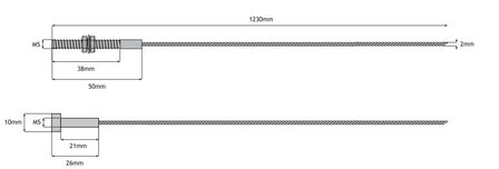 Koppelkabel, 2mm, L=1230mm, toepasbaar op Schindler QKS11/Varidor10 cabinedeur, telescoop, 2 vleugels, dagmaat 800mm