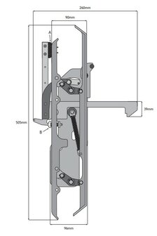 Ontgrendelschaats, 505mm, links/centraal, toepasbaar op Schindler Varidor 35 cabinedeur 