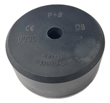 Lift buffer D6, &oslash; 220 x 80 mm, met ronde stalen plaat voldoet aan norm EN 81-20/50 (lift directive 2014/33/EU)