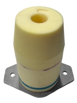Lift buffer EN17 &oslash; 125x200 mm, met ovalen stalen plaat, voldoet aan norm EN 81-20/50