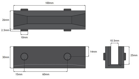 Slofvoering, 100x26x30mm, WSMK-L10, t.b.v. 10mm leider, Schindler