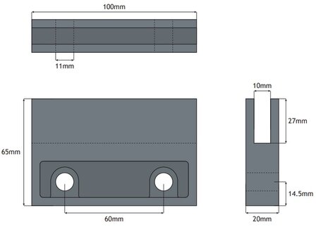 Jukslofvoering, 100x20x65, t.b.v. 10mm leider, Schindler