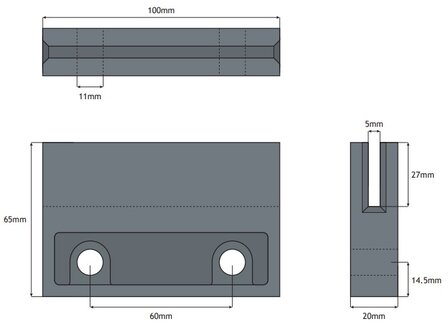 Jukslofvoering, 100x20x65, t.b.v. 5mm leider, Schindler