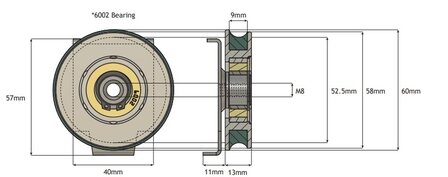 Deurrol, 60mm , toepasbaar op Kone ADX2 snelle vleugel cabine/schachtdeur