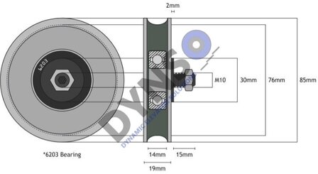 DYNSO Blue-Line deurrol, 85mm, met as M10, toepasbaar op Kone ADF/ADL/ADC cabine/schachtdeur 