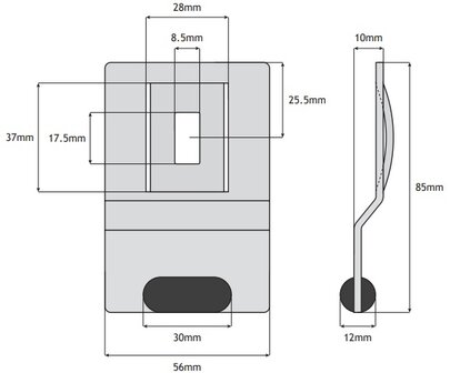 Ondergeleiding, 85x56mm, met verzet, toepasbaar op kone ADV/AMD (deurpaneel type 1) cabine/schachtdeur