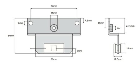 Ondergeleiding, 80x54mm, met verzet, toepasbaar op Kone AMD cabine/schachtdeur