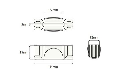 Ondergeleiding, 44x15x15mm, toepasbaar op Kone AMDL Smart/KES 800 cabine/schachtdeur