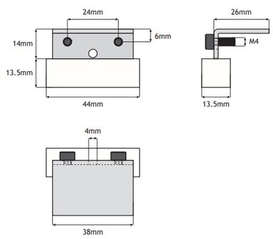 Ondergeleiding, 44x14x13,5mm, toepasbaar op Kone ADM/ADR cabine/schachtdeur