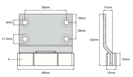 Ondergeleiding, 68x62x12mm, beugel met verzet incl. vlinder(DC11-40-006), toepasbaar op Kone ADL1/ADL2/ADLF1 cabine/schachtdeur