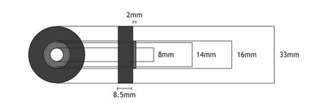 Eindbuffer, 33mm, toepasbaar op Kone AMD/ADV cabine/schachtdeur