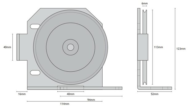 Kone kabelrol 114mm AMD type 2, Rechts inclusief bracket