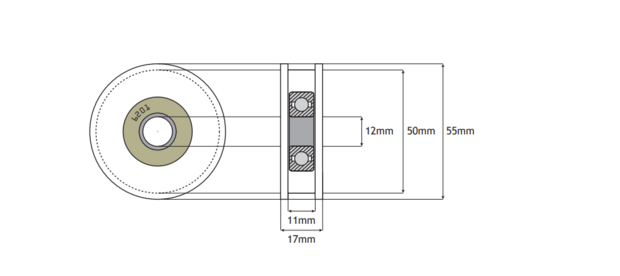 Sematic III deurrol vlakke rail, 55/50/12x17.5mm