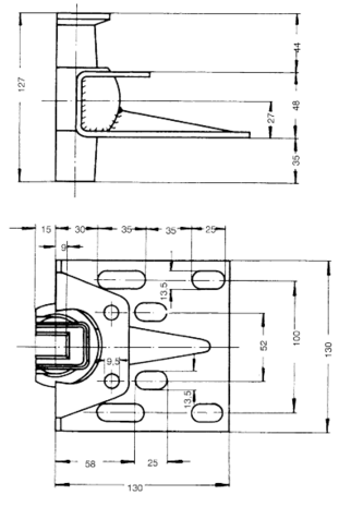 Thyssen slofvoerhouder, inclusief voering en gummibal, t.b.v. 16mm leider, L= 121mm