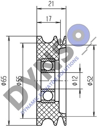 DYNSO Meiller doorroller/roperoller 2 rillig 65mm