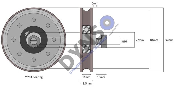 Kone doorroller AMD red 94mm, excentric bolt M10