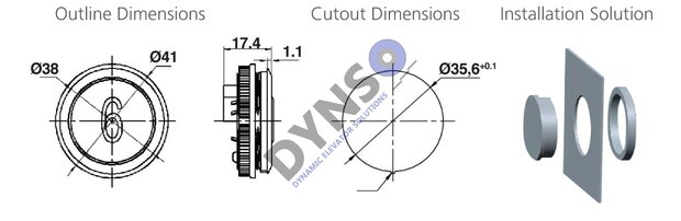 Otis push button round 35.6mm, BST, choose your symbol below