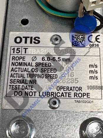 Otis snelheidsbegrenzer, VN =1.6m/s, VP = 2.16m/s (TBA20602A843)