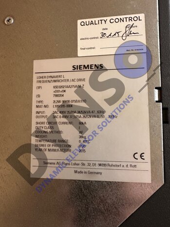 Siemens 60KA Loher Dynavert L frequentieregeling, type 2L2W-96400-075BA111l10, L1097205-0004
