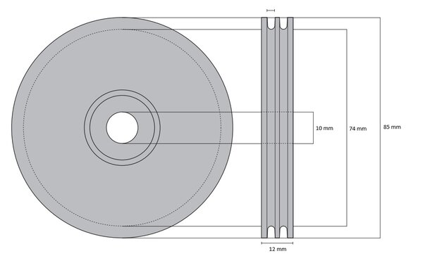 DYNSO Otis Europa RVS Kabelrol, tbv 9691 cabinedeur , dubbelrillig, 85mm, asgat 10mm (FO2085Z560)