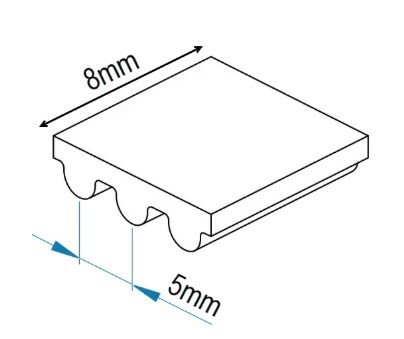 Tandriem, M5, Br=15 / H=4mm, prijs/m