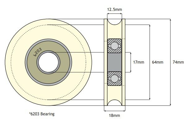 Deurrol, 74,5mm, excl. as, toepasbaar op Schindler Varidor 30