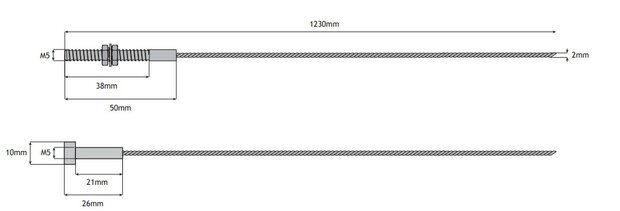Koppelkabel, 2mm, L=1230mm, toepasbaar op Schindler QKS11/Varidor10 cabinedeur, telescoop, 2 vleugels, dagmaat 800mm