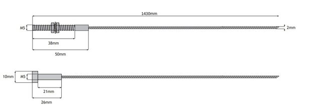 Koppelkabel, 2mm, L=1430mm, toepasbaar op Schindler QKS11/Varidor10 cabinedeur, telescoop, 2 vleugels, dagmaat 900mm