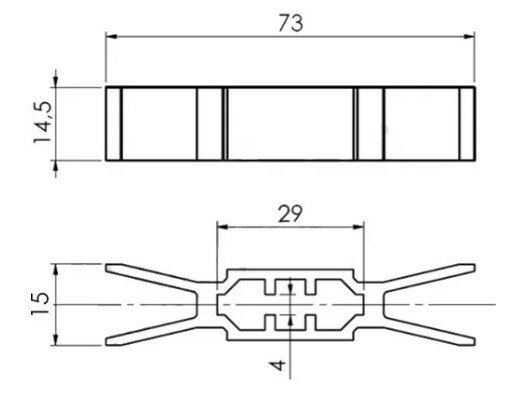 Ondergeleiding, 73x14mm, toepasbaar op QKS6, 8 en 9 cabine/schachtdeur