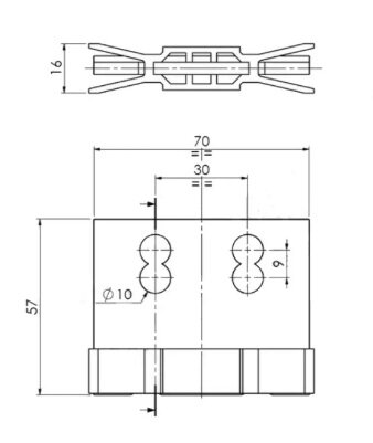 Ondergeleiding, incl. houder, 57x73mm, toepasbaar op QKS6, 8 en 9 cabine/schachtdeur