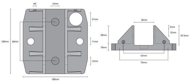 Slofhouder recht, HSMS 100, EKS 5-16mm, 100x100x38mm, Schindler