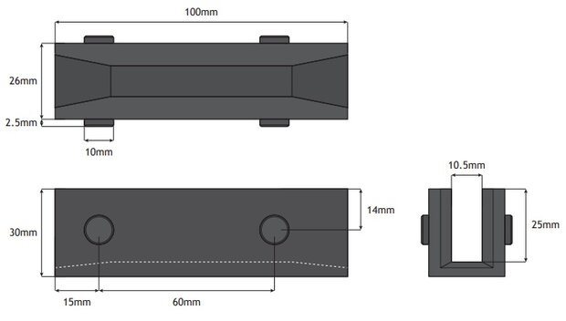 Slofvoering, 100x26x30mm, WSMK-L10, t.b.v. 10mm leider, Schindler