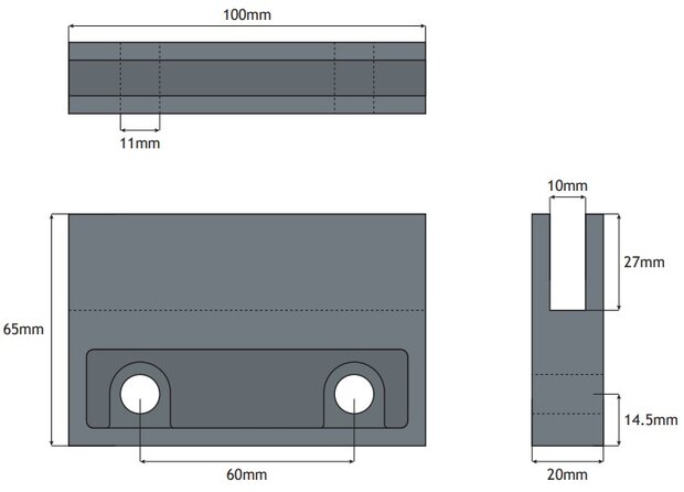 Jukslofvoering, 100x20x65, t.b.v. 10mm leider, Schindler