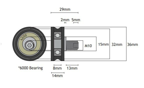Tegendrukrol, 35mm, met excentrische as M10, toepasbaar op Kone Augusta cabine/schachtdeur