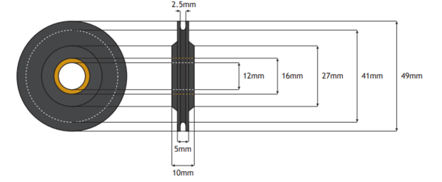 Kabelrol, 48mm, asgat 12mm, staal, t.b.v. sluitgewicht, toepasbaar op Kone ADX schachtdeur