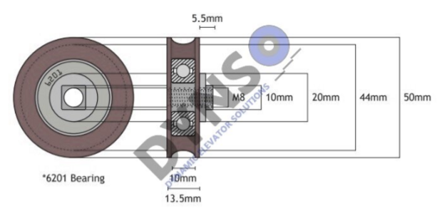 DYNSO Blue-Line deurrol, 50mm, toepasbaar op Kone AMD/ADV cabine/schachtdeur