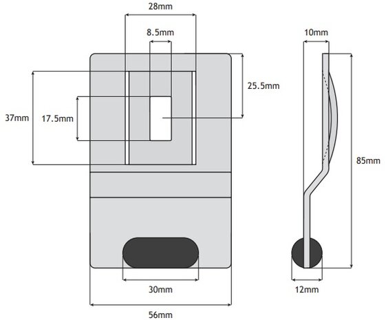 Ondergeleiding, 85x56mm, met verzet, toepasbaar op kone ADV/AMD (deurpaneel type 1) cabine/schachtdeur