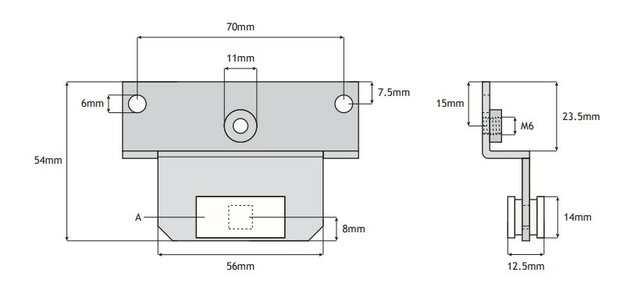 Ondergeleiding, 80x54mm, met verzet, toepasbaar op Kone AMD cabine/schachtdeur